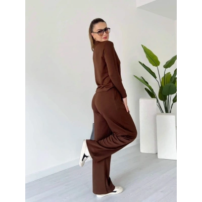 Polo yaka alt üst kollu modal takım kahve pt