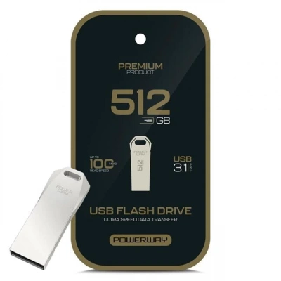 Powerway Premium 512 Gb 100mb/s Ultra Hızlı Usb 3.1 Metal Silver Flash Bellek