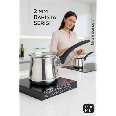 Premium 304 Paslanmaz Çelik Cezve 1290 ml Profesyonel Barista Serisi, Isıya Dayanıklı Sap