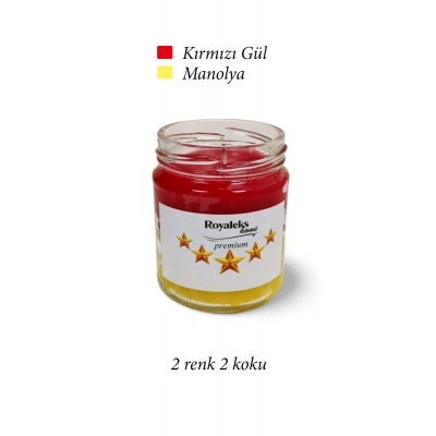 Premium Seri 2 Renk 2 Koku Sarı Kırmızı Beş Yıldız Kavanoz Mum 210 cc - RYL