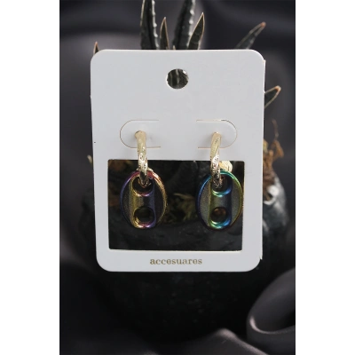 Renkli Hematit Taşlı Küpe Seti