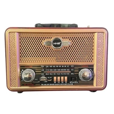 Retro, Nostaljik, Ahşap Tasarım Bluetooth Hoparlörlü, Şarjlı, Taşınabilir Otantik Tasarımlı FM/AM Destekli Radyo NS8098