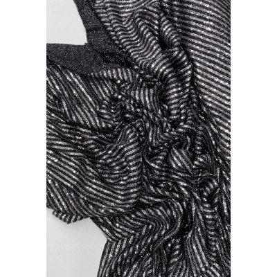 Sakallı Çizgili Pullu Kumaş  Pullu Payet Kumaş Abiye Nişan Düğün Siyah