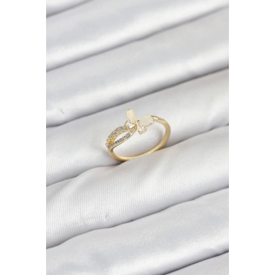 Pirinç Gold Renk Kelebek Zirkon Taşlı Kadın Yüzük