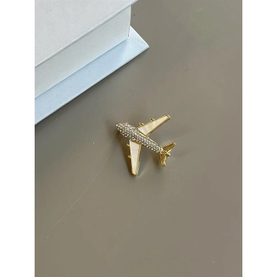 Sedefli Uçak Broş - Altın
