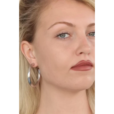 Silver Renk Halka Metal Bayan Küpe