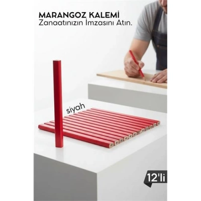 SİYAH 12Lİ  Marangoz Kalemi - Ahşap İşleme Kalemi - Ahşap İşleme İşaretleme Araçları