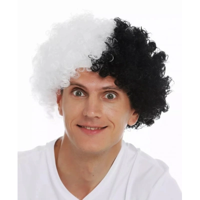 Siyah Beyaz Kıvırcık Afro Bonus Taraftar Peruğu