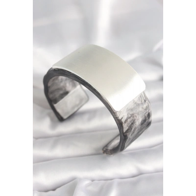 Siyah Mermer Desen Akrilik Plastik Dikdörtgen Plaka Model Vintage Kadın Bilezik