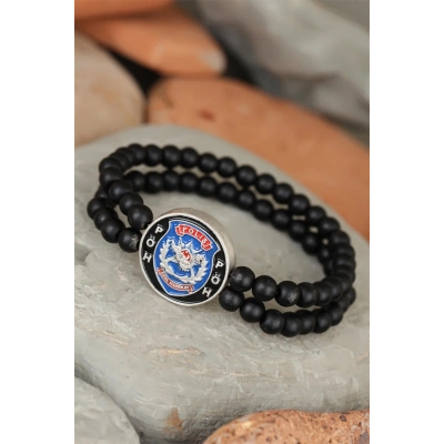 Siyah Renk Çift Sıra Oniks Doğal Taş PÖH Tasarımlı Erkek Bileklik