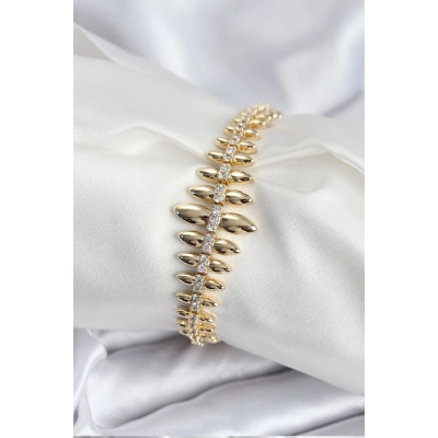 Pirinç VIP Seri Gold Renk Sıralı Damla Model Kadın Bileklik