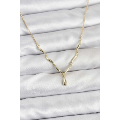 Pirinç Gold Renk Damla Model Kadın Kolye