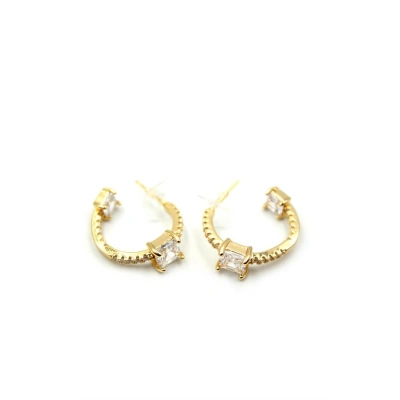 Taşlı Halka Küpe - Altın