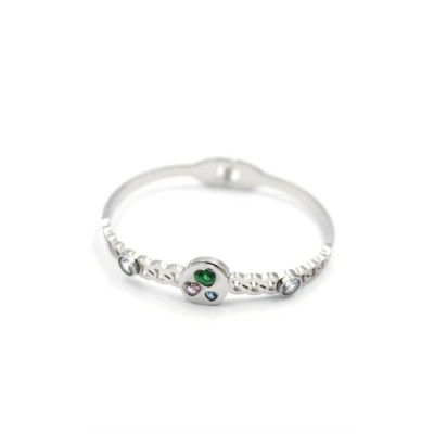 Taşlı Kalp Bilezik - Gümüş