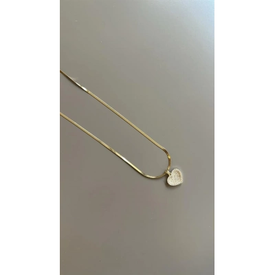 Taşlı Kalp Kolye - Altın