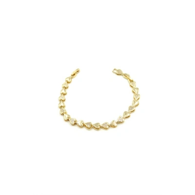 Taşlı Kalp VİP Bileklik - Altın