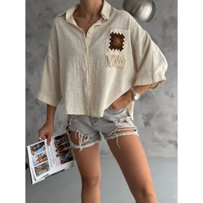 TAVSİYE EDİLEN GÜVENLİ SATICI Nakış Detaylı Doğal Keten Kadın Gömlek – Rahat ve Şık Tasarım
