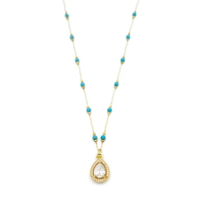 Turkuaz Boncuklu Kolye - Altın