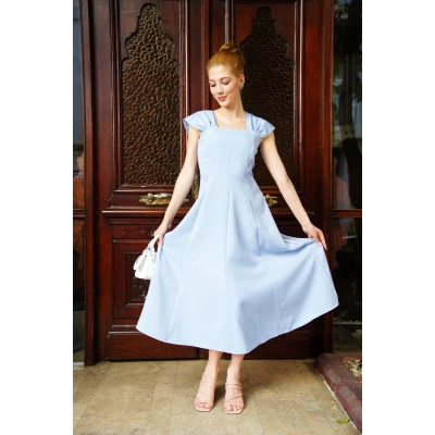 U yaka prenses elbise mavi s255101