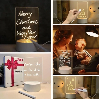 USB Kablolu Işıklı Kendiliğinden Beyaz Kalemli-Silgili Kreatif 3D Görselleştirme LED ası