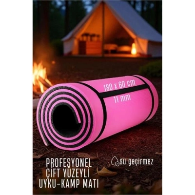 Uyku Matı - Kamp Matı - Piknik Çadır Matı 11 mm Çift Taraflı Pembe
