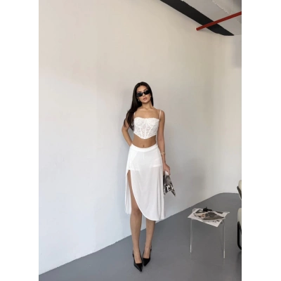 ÇOK SATAN  Çepli Şortlu Yırtmaçlı Etek - Beyaz -