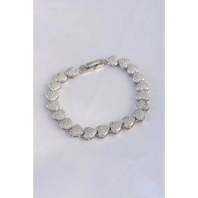 Vip Seri Pirinç Zirkon Taşlı Gümüş Renk Kalp Model Bileklik