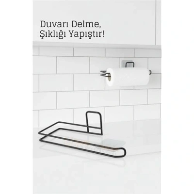 Yapışkanlı Kağıt Havluluk – Siyah Metal, 25 x 7 cm