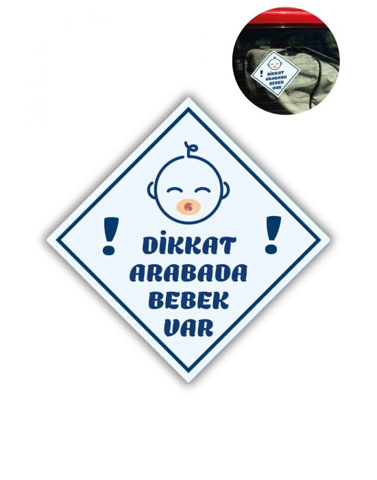 "DİKKAT ARABADA ERKEK BEBEK VAR - EMZİKLİ" Uyarı Stickerı | Araba Camı İçin 10x10 cm Etiket