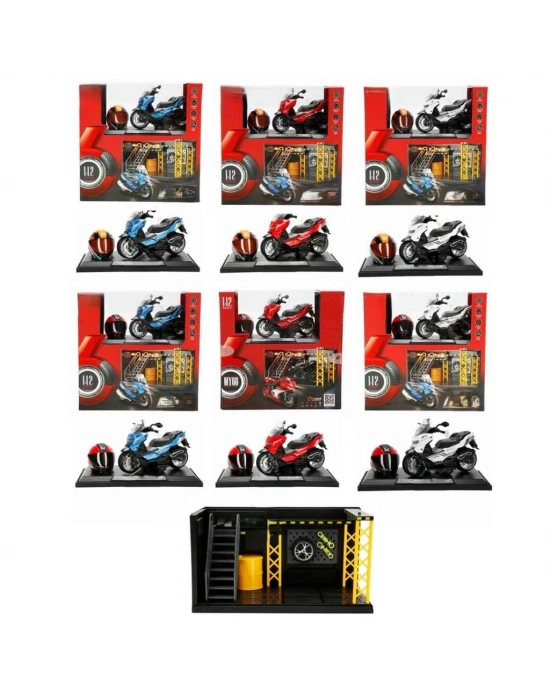 1:12 Sesli ve Işıklı Motosiklet ve Tamir Atölyesi Seti