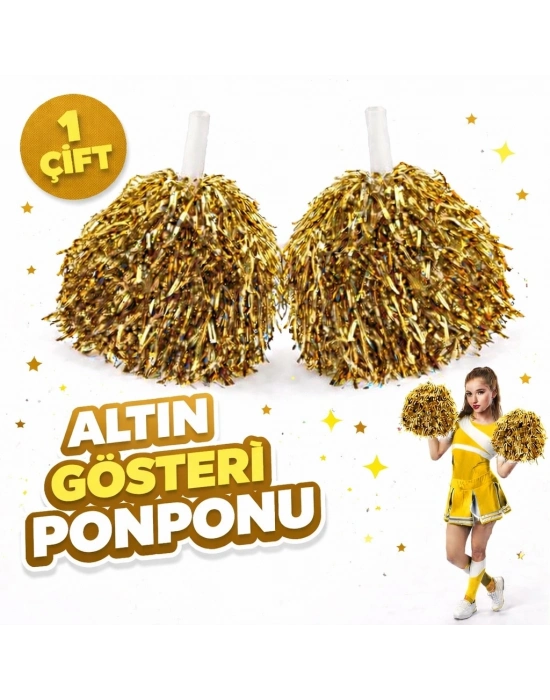 1 Çift ( 2 Adet ) Altın Renk 23 Nisan 19 Mayıs 29 Ekim Okul Gösteri Ponponları Ekstra Dolgun