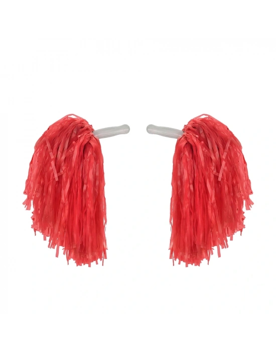 1 Çift ( 2 Adet ) Kırmızı Renk 23 Nisan Gösteri Ponponu