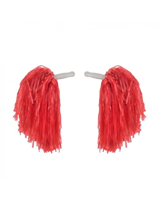 1 Çift ( 2 Adet ) Kırmızı Renk 23 Nisan Gösteri Ponponu