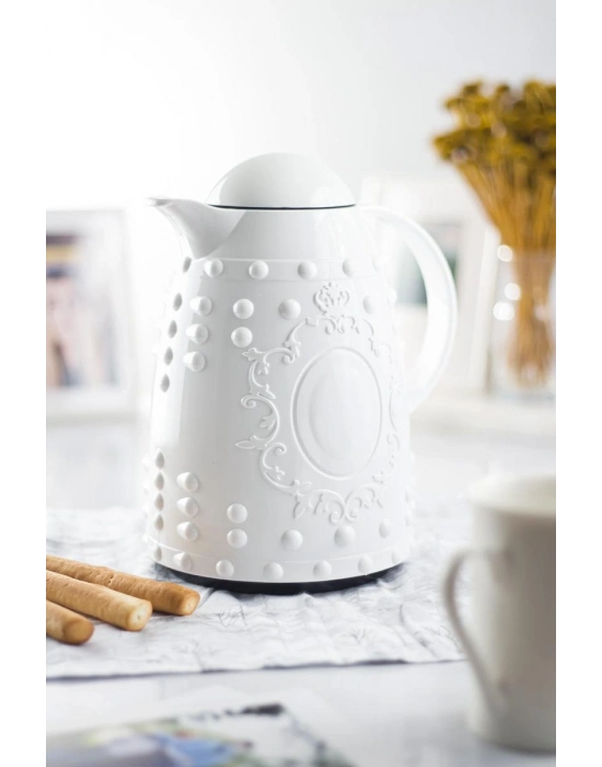 1 LT Isı Yalıtımlı Çay Ve Soğuk Su Termosu Beyaz (12 Saat Sıcak Tutar& İçi Camdır)