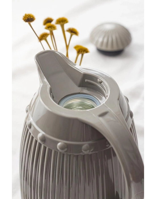 1 LT Isı Yalıtımlı Çay Ve Soğuk Su Termosu Gri (12 Saat Sıcak Tutar& İçi Camdır)