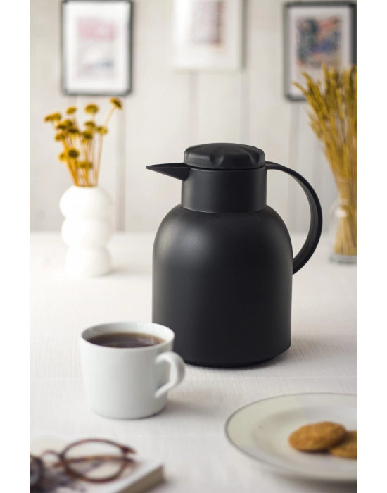 1 LT Isı Yalıtımlı Çay Ve Soğuk Su Termosu Siyah (12 Saat Sıcak Tutar& İçi Camdır)