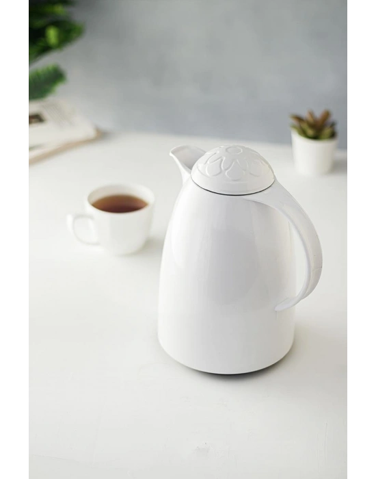 1 LT Isı Yalıtımlı Çay Ve Soğuk Su Termosu Soft Beyaz (12 Saat Sıcak Tutar& İçi Camdır)