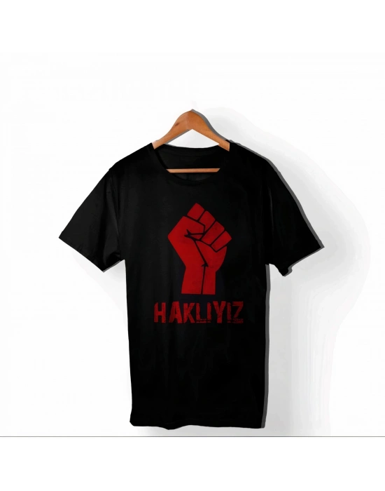 1 Mayıs Emek ve Dayanışma Günü HAKLIYIZ Baskılı Bisiklet Yaka T-shirt - Siyah