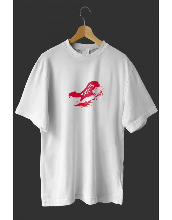1 Mayıs Emekçiler Günü Baskılı Oversize Bisiklet Yaka T-shirt - Beyaz