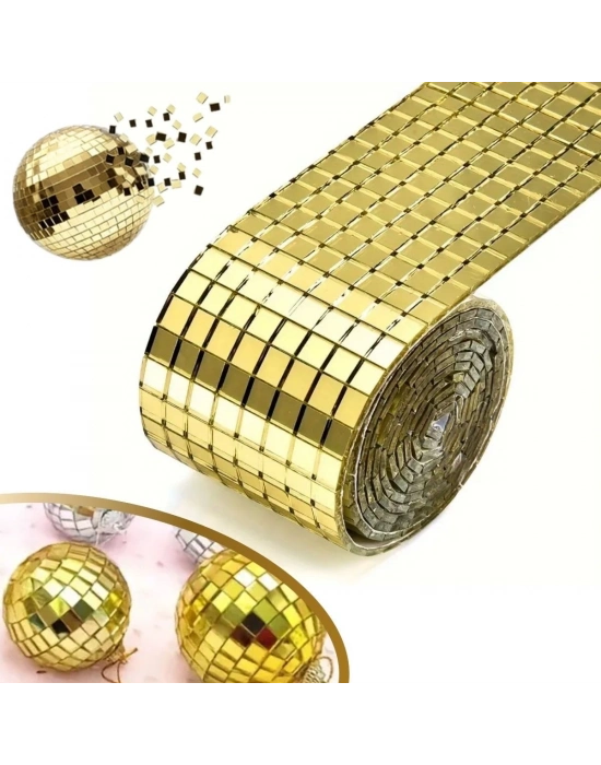 ® 1 Metre Uzunluğunda Gold Renk Aynalı Mozaik Taşlı Dekor Bandı 4 cm x 1 mt