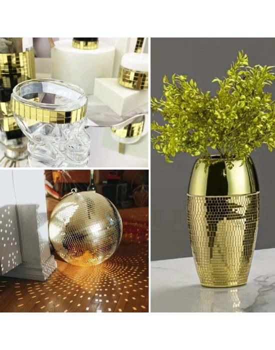 ® 1 Metre Uzunluğunda Gold Renk Aynalı Mozaik Taşlı Dekor Bandı 4 cm x 1 mt