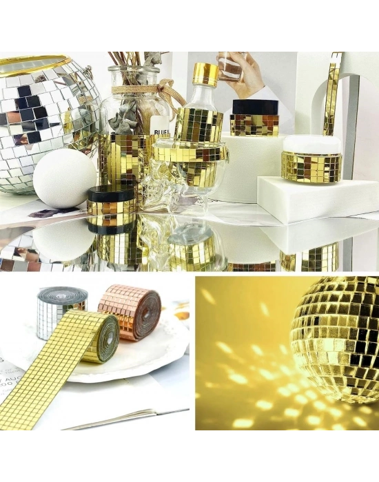 ® 1 Metre Uzunluğunda Gold Renk Aynalı Mozaik Taşlı Dekor Bandı 4 cm x 1 mt