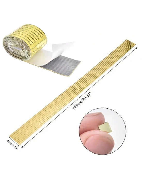 ® 1 Metre Uzunluğunda Gold Renk Aynalı Mozaik Taşlı Dekor Bandı 4 cm x 1 mt