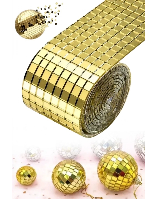 ® 1 Metre Uzunluğunda Gold Renk Aynalı Mozaik Taşlı Dekor Bandı 4 cm x 1 mt