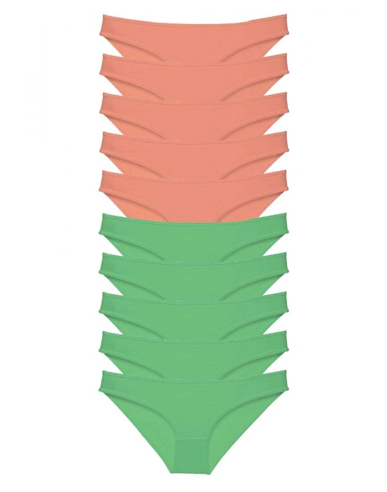 10 adet Eko Set Likralı Kadın Slip Külot Pudra Yeşil