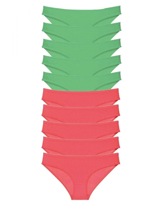 10 adet Eko Set Likralı Kadın Slip Külot Yeşil Fuşya