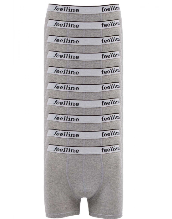 10 adet Feelline Gri Pamuklu Doğal Likralı Erkek Boxer