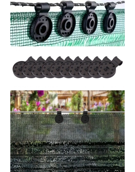 ®  10 Adet Güneşlik Filesi Sabitleme Klipsleri, Gölgelik Bezi ve Brandalar İçin Dayanıklı Plastik Kelepçe Kancaları