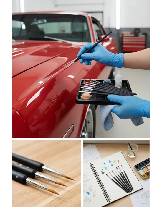 ® 10 Adet Hobi ve Araba Rötüş Fırça Seti – İnce Detay Boyama, Model Yapımı ve Araç Çizik Giderme İçin Çok Amaçlı Fırça Takımı