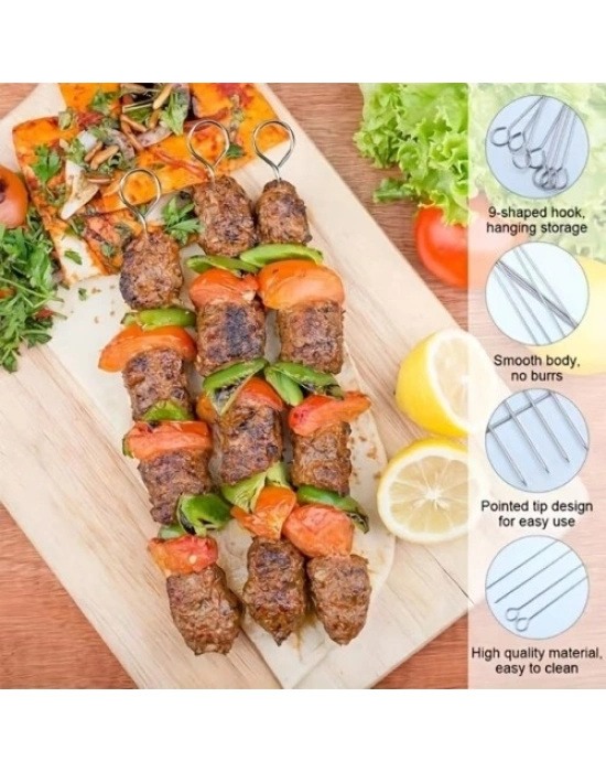 10 Adet Paslanmaz Çelik Mangal Şişi Seti – 20 cm Metal Çöp Şiş ve Izgara Şişleri